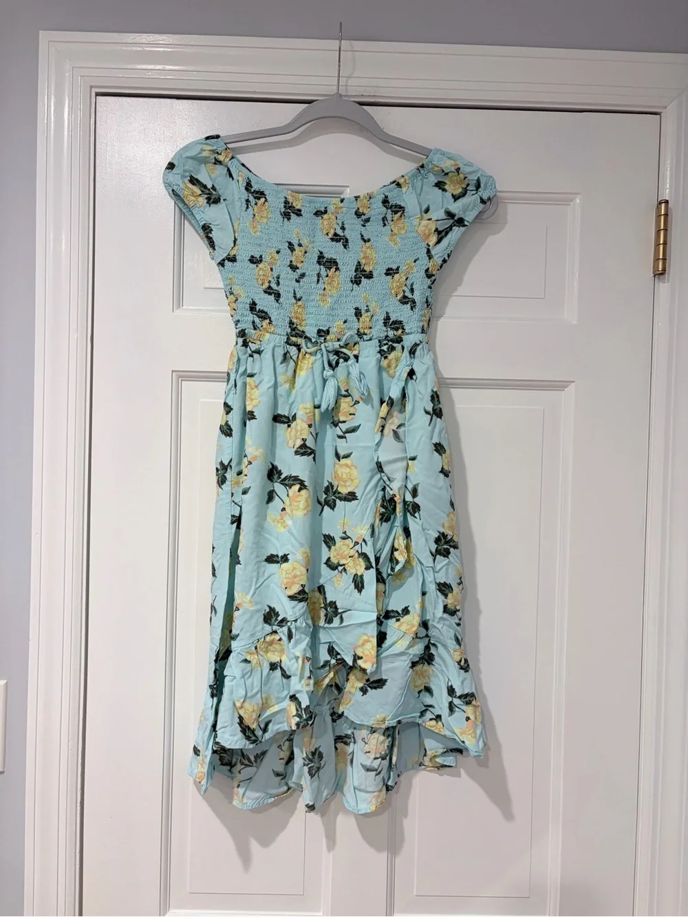 Justice Light Blue Floral Smocked Off-Shoulder Dress